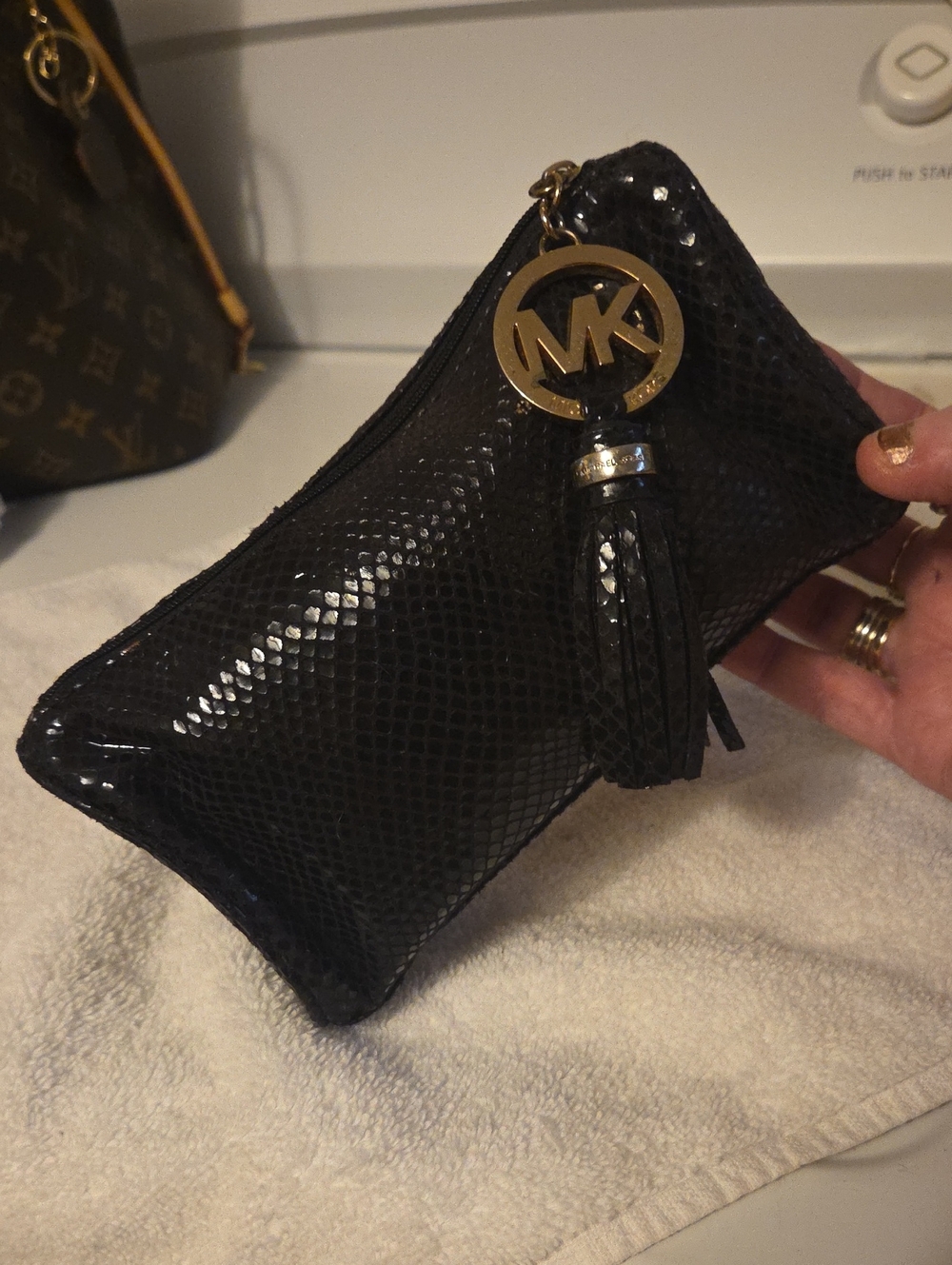 NWOT Michael Kors Black Snake Print Cosmetic Bag New